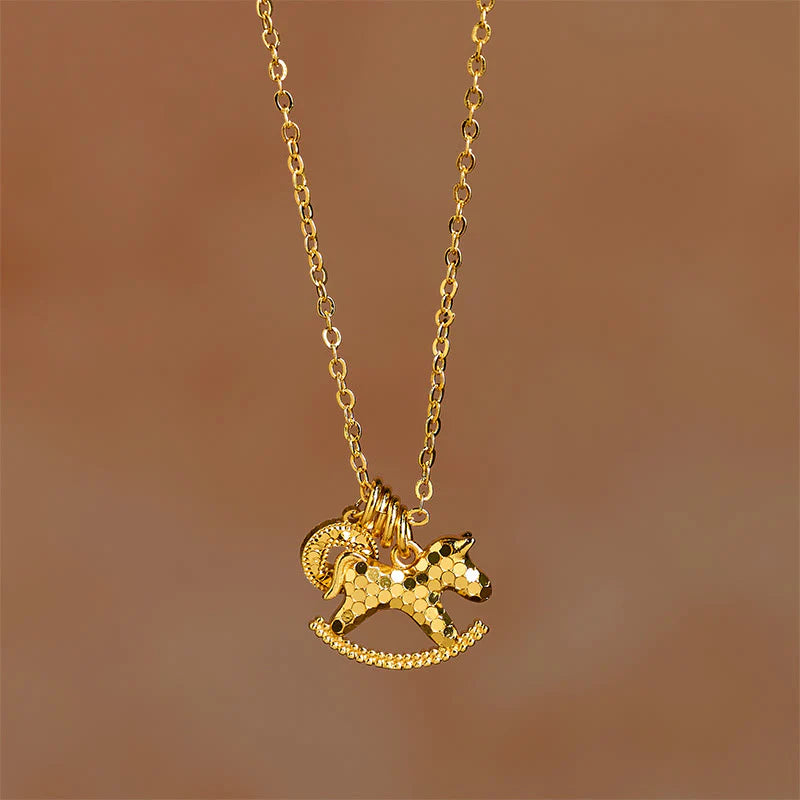 Buddha Stones Year Of The Horse 24k Gold Plated Copper Coin Necklace Pendant