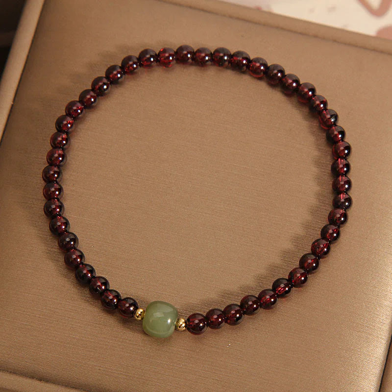 Buddha Stones Natural 3mm Ultra-thin Garnet Hetian Jade Beads Stability Bracelet