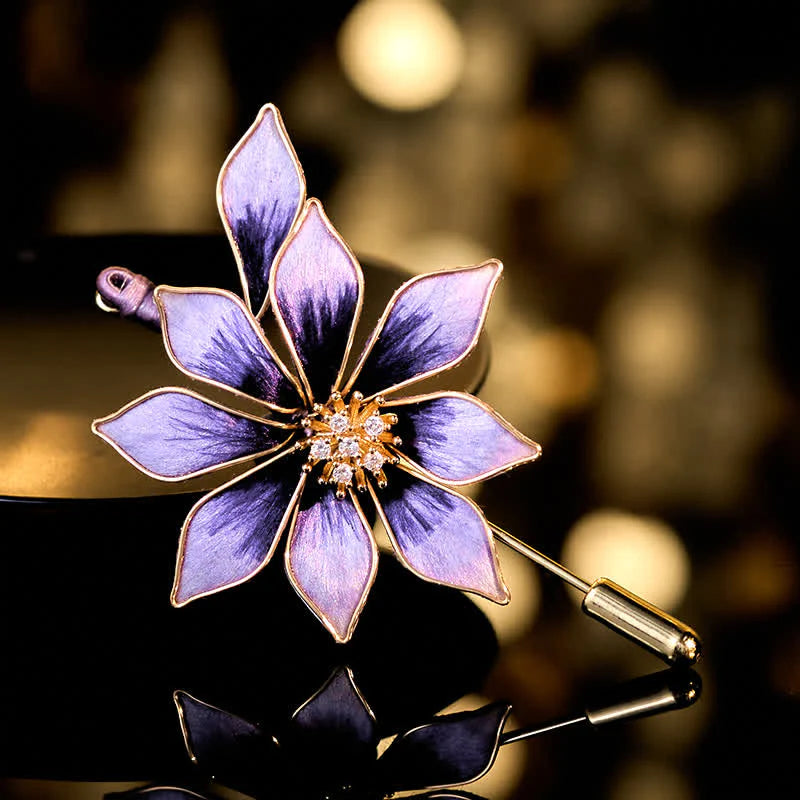 Buddha Stones Handcrafted Silk Art Velvet Flower Purple Flower Brooch