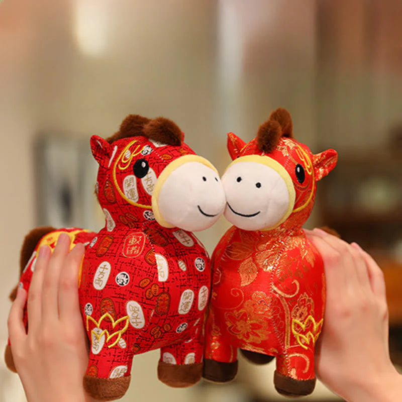 Buddha Stones Year of the Horse Copper Coins Plush Doll Home Decoration