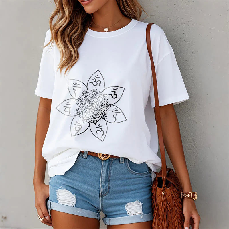 Buddha Stones Mandala Om Mani Padme Hum Pattern Tee T-shirt
