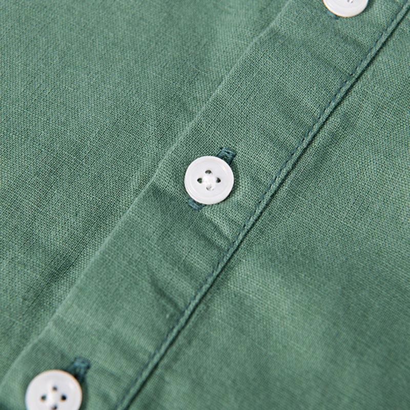 Buddha Stones Daily Plain Patch Color Matching Design Men's Short Sleeve Cotton Linen Shirt