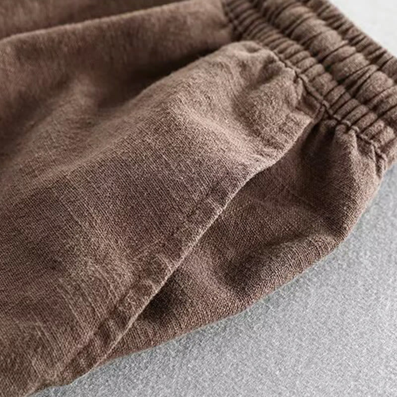 Buddha Stones Drawstring Elastic Waist Cotton Men's Shorts With Pockets