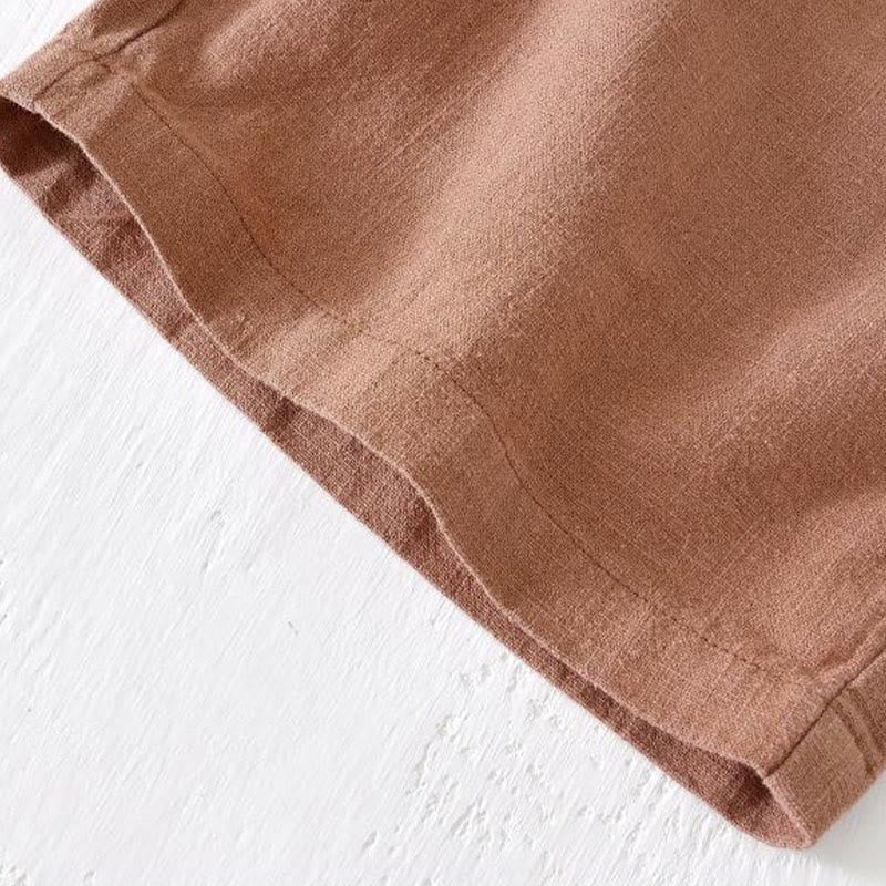 Buddha Stones Summer Solid Color Drawstring Elastic Waist Men's Cotton Linen Shorts With Pockets