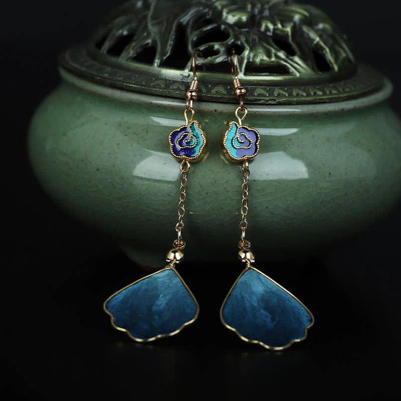 Buddha Stones Handcrafted Silk Art Petal Good Fortune Blessing Dangle Hook Earrings