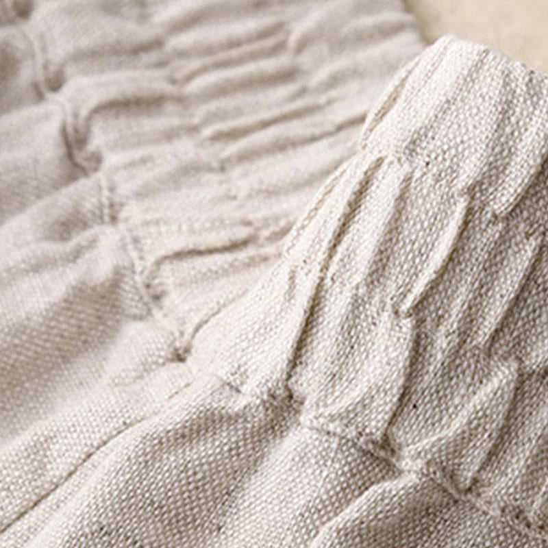 Buddha Stones Summer Casual Simple Design Linen Women's Wide Leg Pants With Zipper Pockets