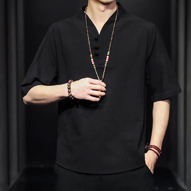 Buddha Stones Casual Summer Half Sleeve Shirt Cotton Men Clothing
