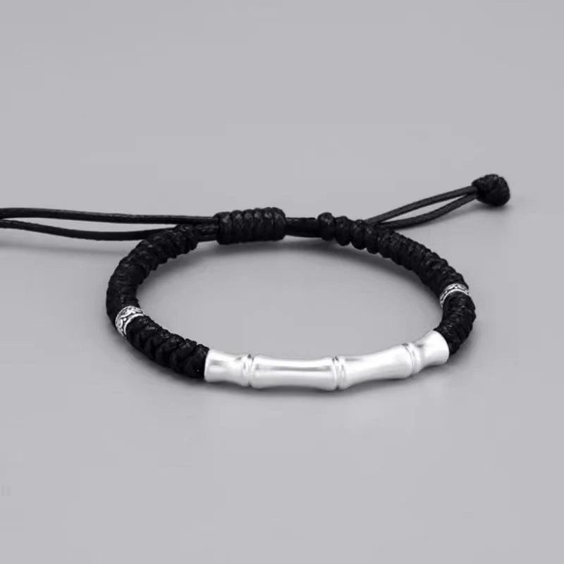 Buddha Stones 999 Sterling Silver Bone Pattern Luck Rope Braided Bracelet (Extra 35% Off | USE CODE: FS35)
