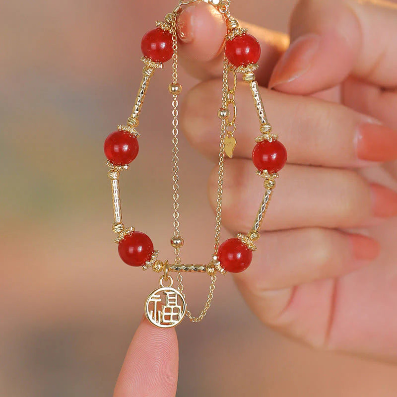Buddha Stones Red Agate Fu Character Charm Self-acceptance Bracelet