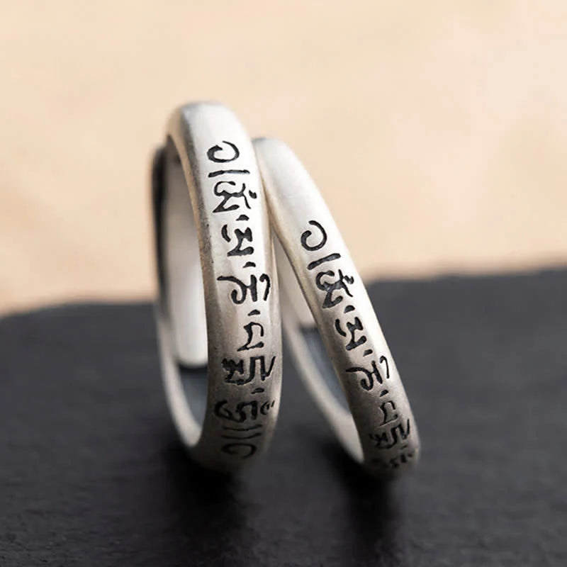 Buddha Stones 990 Sterling Silver Six True Words Om Mani Padme Hum Love Peace Ring (Extra 35% Off | USE CODE: FS35)