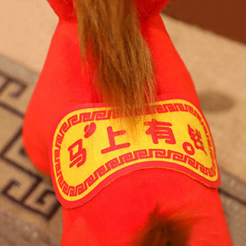 Buddha Stones Year Of The Horse Red Standing Horse Plush Doll Wealth Prosperity Home Decoration