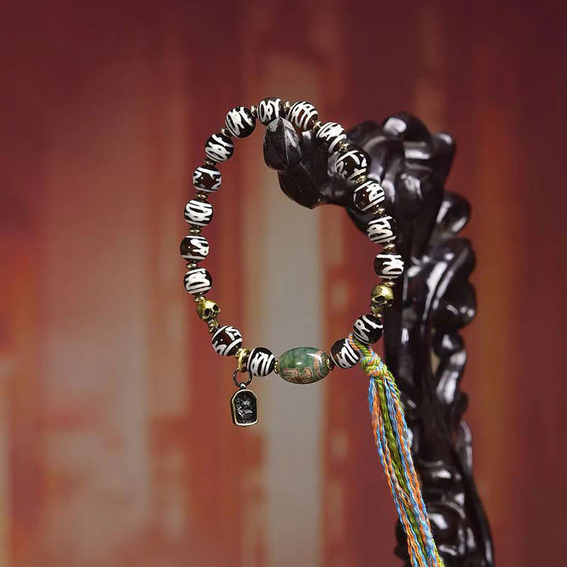 Buddha Stones Tibetan Dzi Bead Skull The Lord of the Corpse Forest Wealth Bracelet