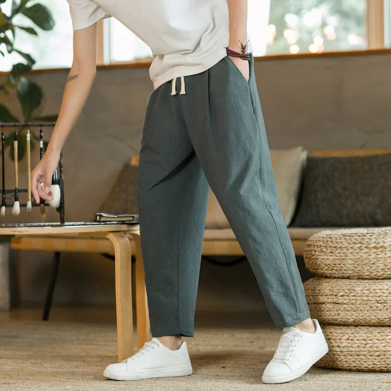 Buddha Stones Summer Men's Cotton Pants With Pockets