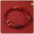 Buddha Stones Handcrafted Peach Blossom Peace Knot Colorful Rope Adjustable Bracelet