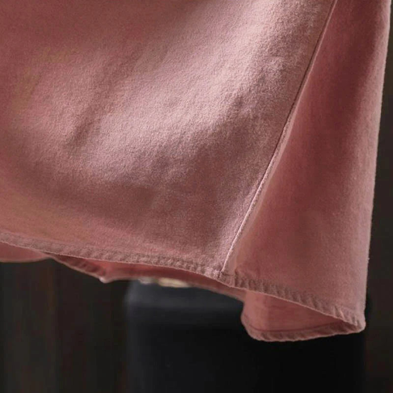 Buddha Stones Fall Solid Color Button Down Stand Collar Long Sleeve Women's Cotton Shirt