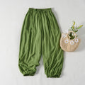 Buddha Stones Summer Green Ankle-Length Cotton Drawstring Women's Pants With Pockets