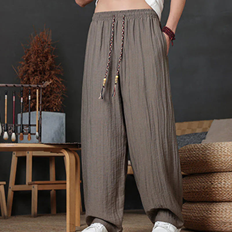 Buddha Stones Casual Plain Color Drawstring Design Men's Pants With Pockets