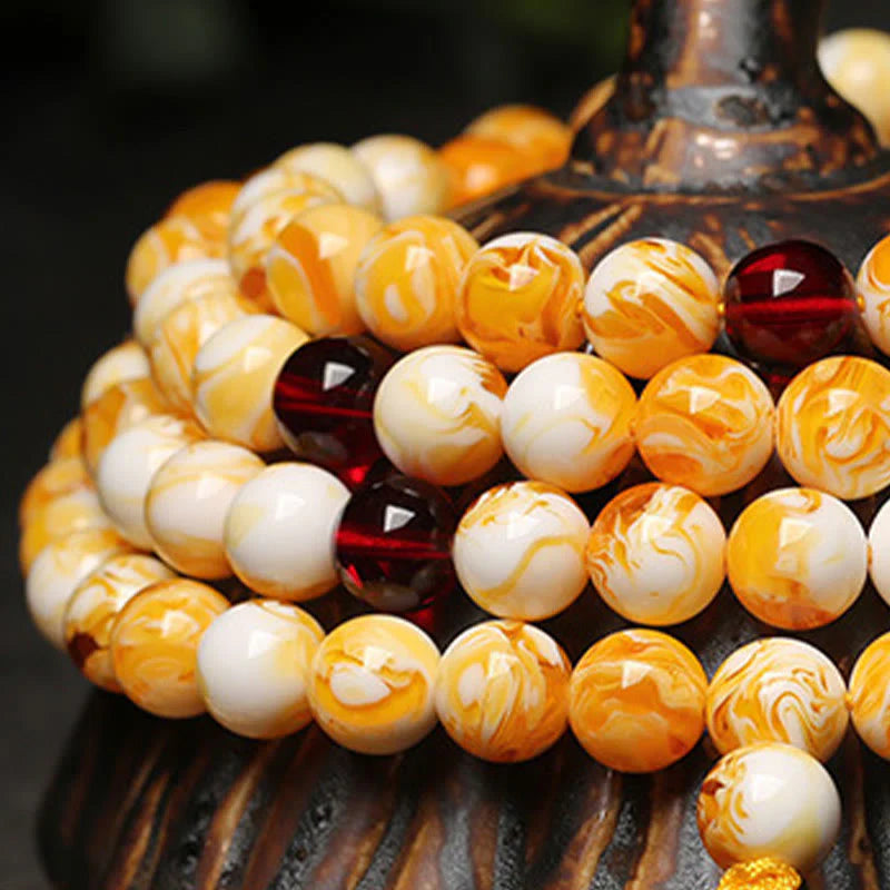 Buddha Stones Tibetan White Yellow 108 Beads Amber Mala