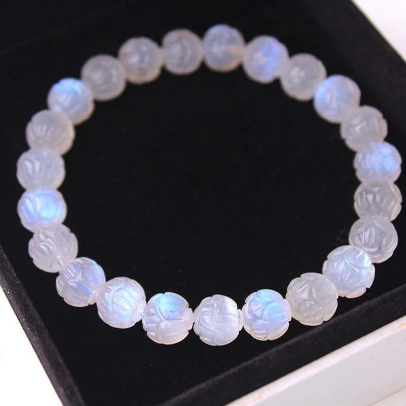 Buddha Stones Natural Moonstone Lotus Love Bracelet