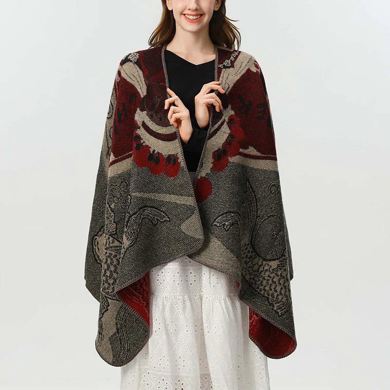 Buddha Stones Winter Koi Fish Waves Pattern Warm Cozy Scarf Shawl