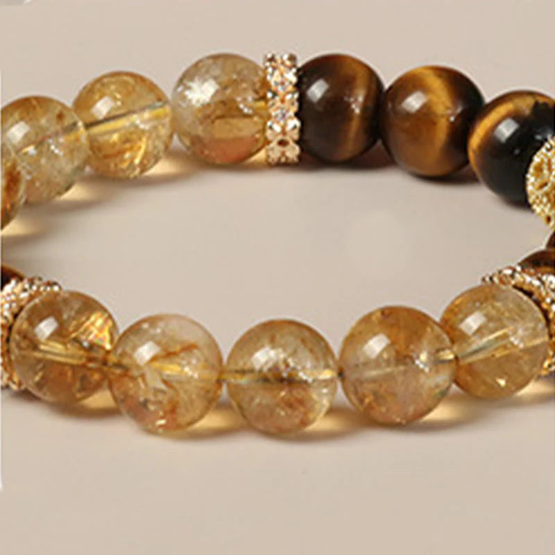 Buddha Stones Natural Tiger Eye Citrine Beads Fortune Gourd Strength Bracelet