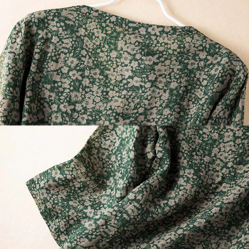 Buddha Stones Spring V-Neck Printed Floral Pattern Women's Long Sleeve Shirt