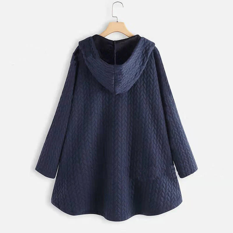 Buddha Stones Fall Wheat Ear Pattern Mid-length Design Women's Long Sleeve Hooded Coat With Pockets