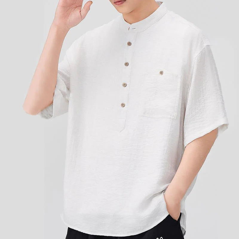 Buddha Stones Summer Plain Half Buttons Design Men's Half Sleeve Shirt