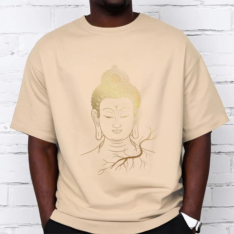 Buddha Stones Golden Meditation Buddha Head Tee T-shirt