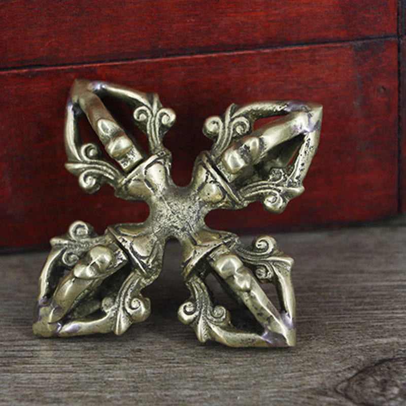Buddha Stones Nepal Handmade 5 Prong Double Dorje Copper Strength Vajra