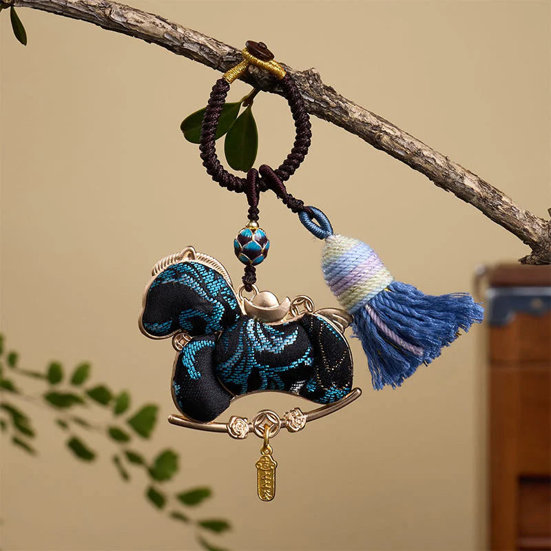 Buddha Stones Multicolored Year Of The Horse Gourd Ingot Design Freedom Prosperity Key Chain