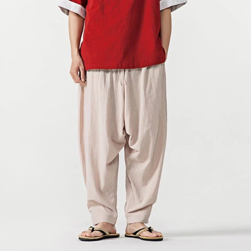 Buddha Stones Solid Color Drawstring Men's Harem Pants With PocketsAnkle-Length (9 Length)