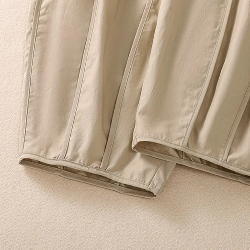 Buddha Stones Summer Simple Pure Color High Waisted Pleated Women's Harem Pants With Pockets