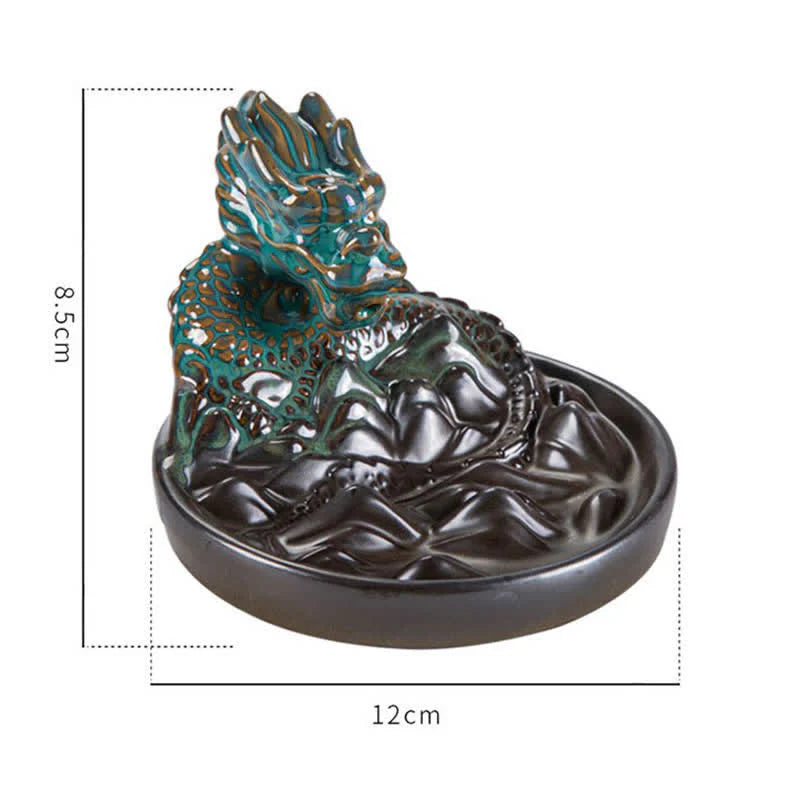 Dragon Pattern Ceramic Backflow Smoke Fountain Incense Burner Decoration (Extra 35% Off | USE CODE: FS35)