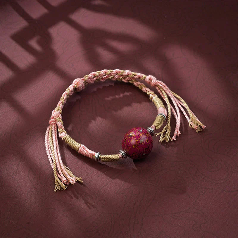 Buddha Stones Lacquer Craft Bead Multicolored Braided String Bracelet