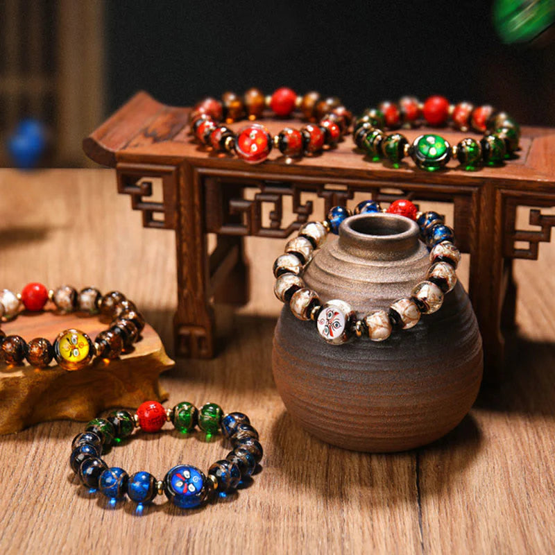 Buddha Stones Tibetan Five God of Wealth Thangka Liuli Glass Bead Chinese Zodiac Protection Bracelet (Extra 35% Off | USE CODE: FS35)