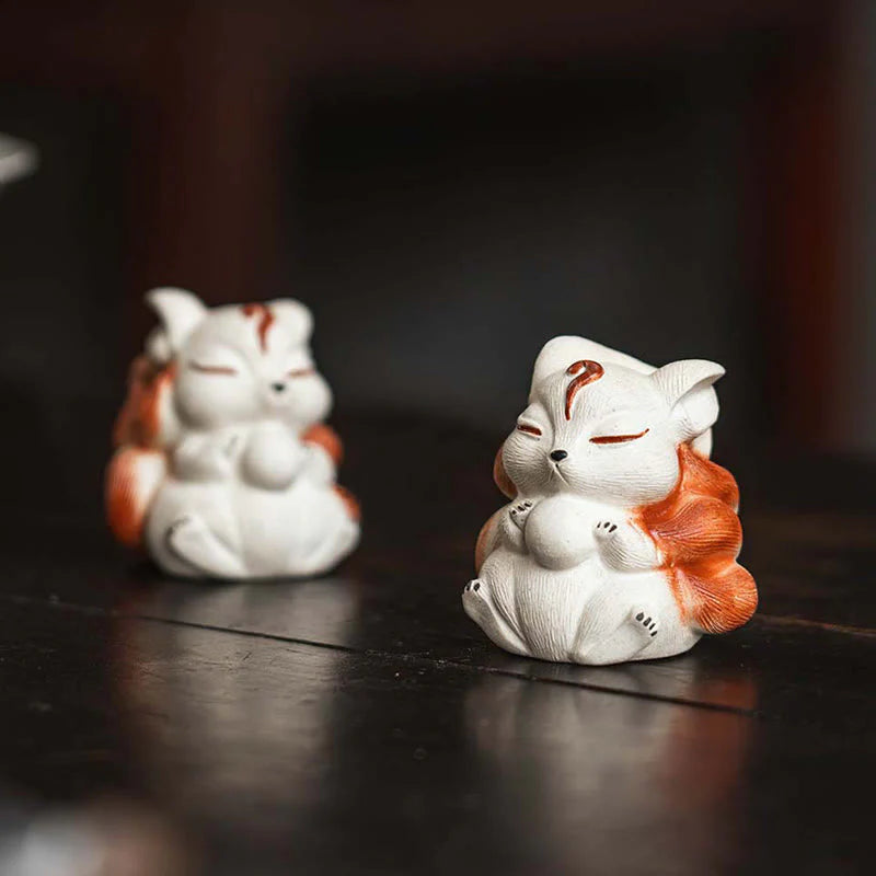 Buddha Stones Mini Nine Tailed Fox Purple Clay Luck Desk Decoration