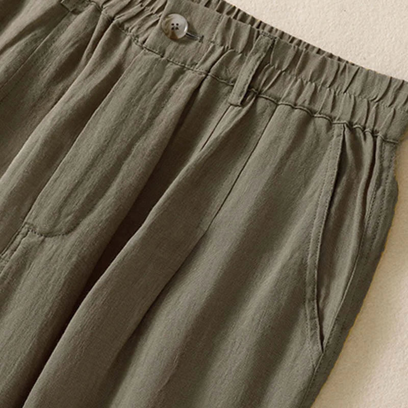 Buddha Stones Summer Button Zipper Ankle-Length Women's Pants With Pockets
