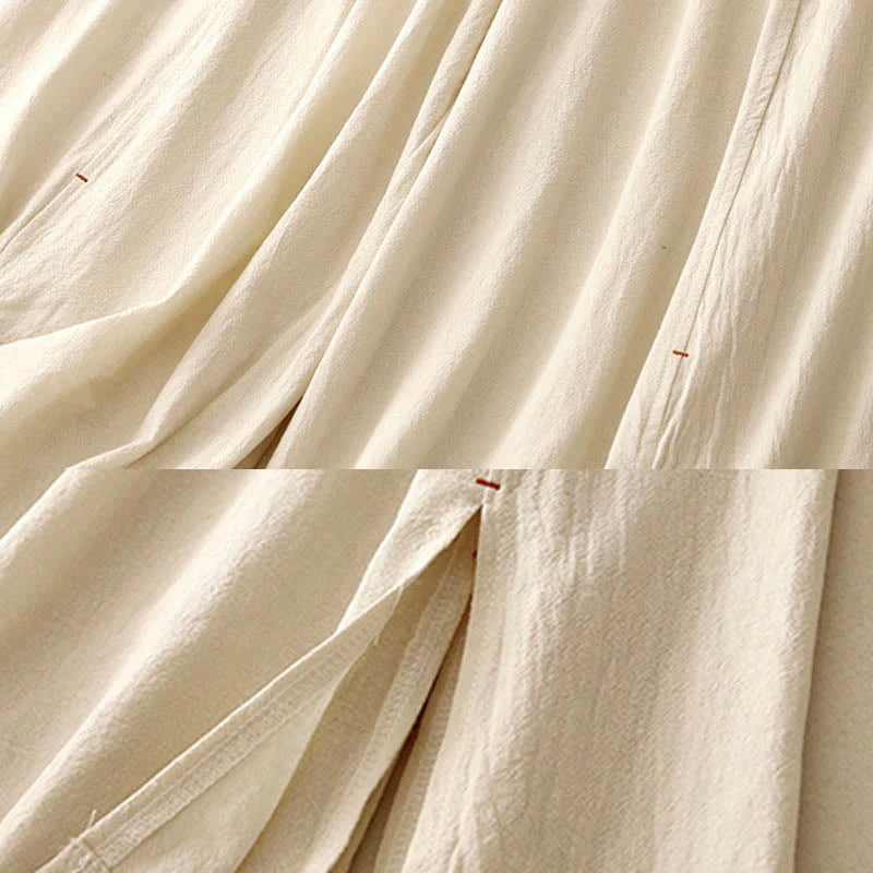 Buddha Stones Casual Side Slits Design Cotton Women's Wide Leg 7-8 Length Pants With Pockets