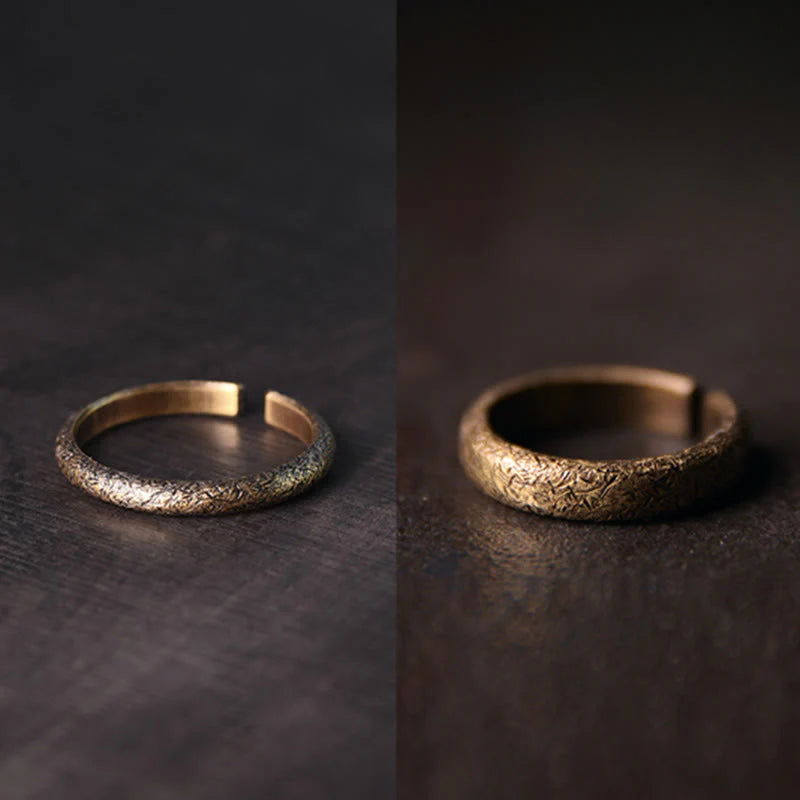 Buddha Stones Tibetan Vintage Texture Design Copper Luck Couple Ring