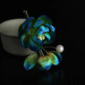 Buddha Stones Handmade Silk Art Velvet Camellia Blessing Protection Brooch