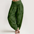 Buddha Stones Cotton Simple Flower Bud Pattern Women's Elastic Waist Harem Pants
