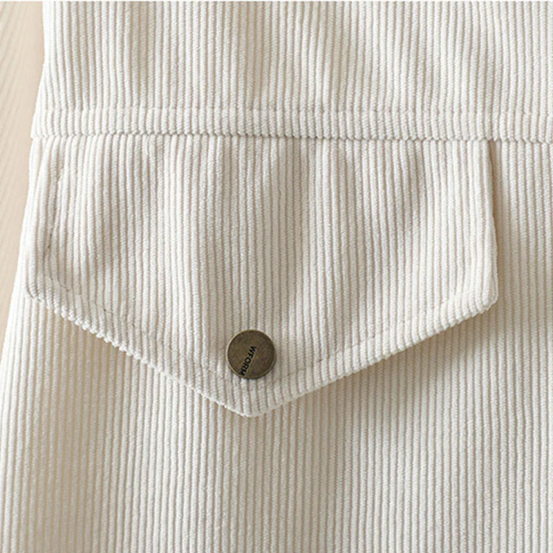 Buddha Stones Commute Plain Buttons Cotton Corduroy Women's Long Sleeve Shirt