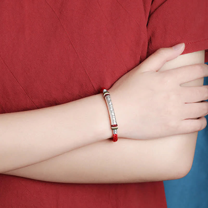 Buddha Stones 999 Sterling Silver Om Mani Padme Hum Protection Strength String Bracelet