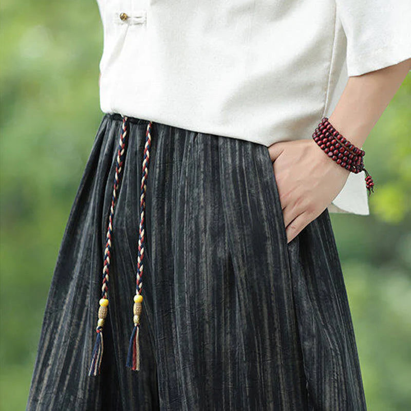 Buddha Stones Summer Black Stripes Drawstring Men's Harem Pants With Pockets