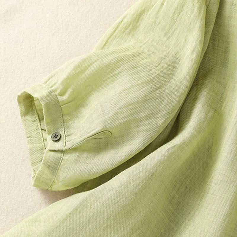 Buddha Stones Embroidery Single Breasted Women's Cotton Linen Three Quarter Sleeve Shirt