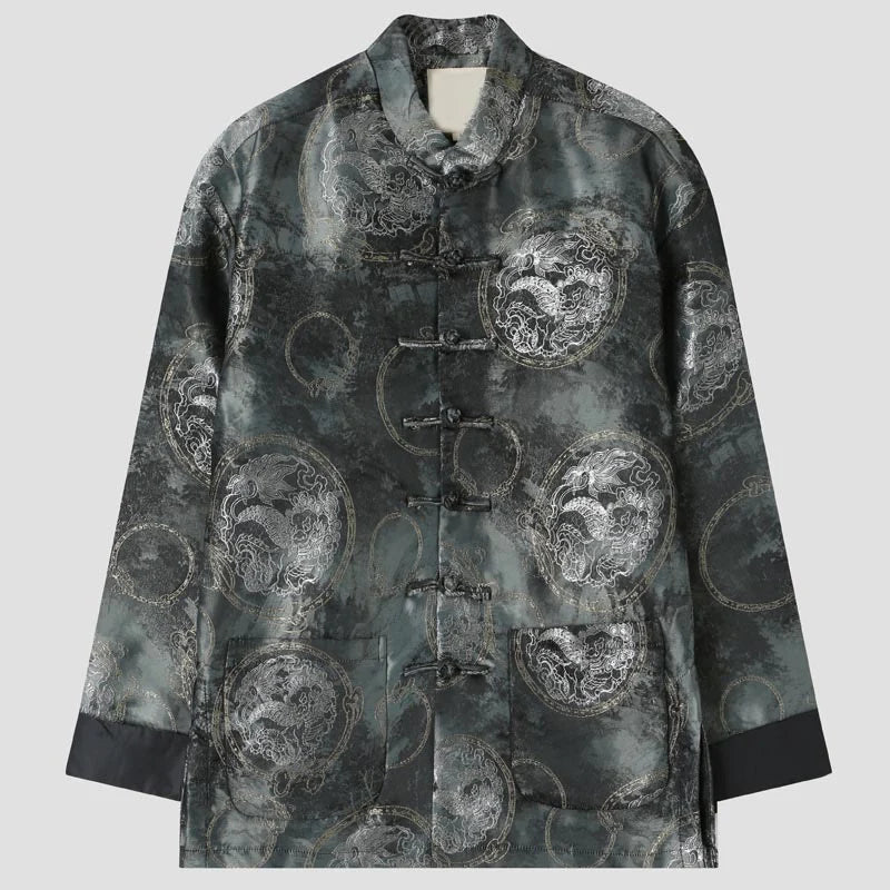 Buddha Stones Kirin Mountains Frog-Button Long Sleeve Men's Jacket With Pockets