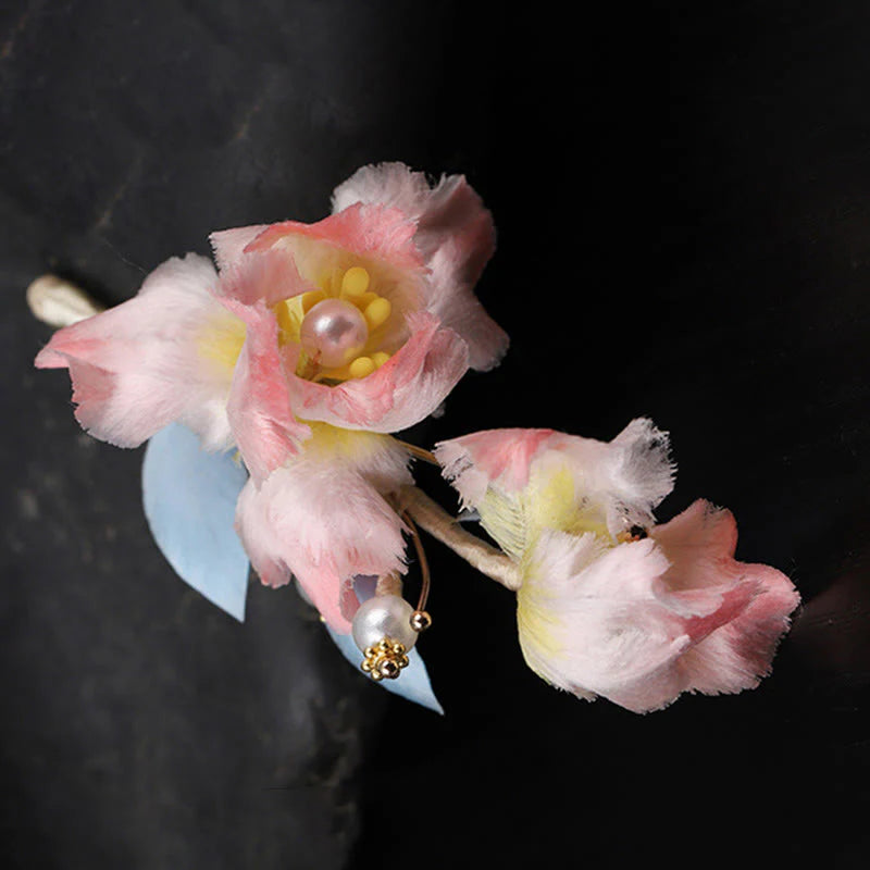 Buddha Stones Handcrafted Silk Art Pink Iris Flower Protection Brooch