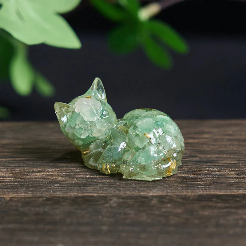 Buddha Stones Crystal Chip Epoxy Resin Small Cat Positive Decoration