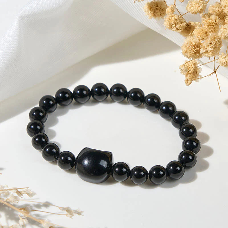 Buddha Stones Wishing You Strength and Protection Cat Onyx Bracelet Includes Gift Message Card
